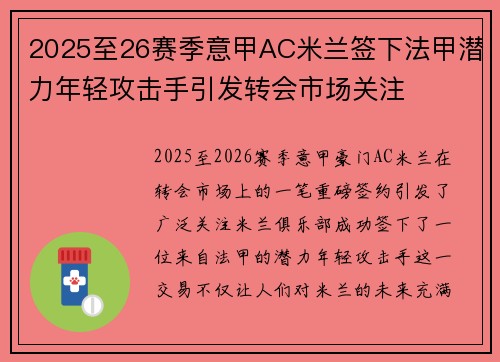 2025至26赛季意甲AC米兰签下法甲潜力年轻攻击手引发转会市场关注
